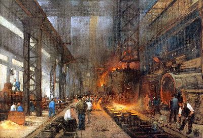The casting of iron in blocks by the Dutch painter Heyenbrock (1890)