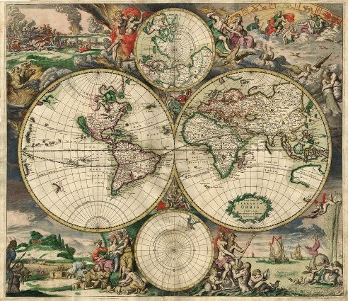 A 1689 world map from Amsterdam.