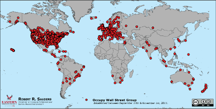 The geographic spread of the Occupy Wall Street movement (image by Robert R. Sauders).