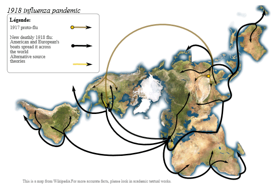 Spread of the 1918 flu pandemic (image by Yug).