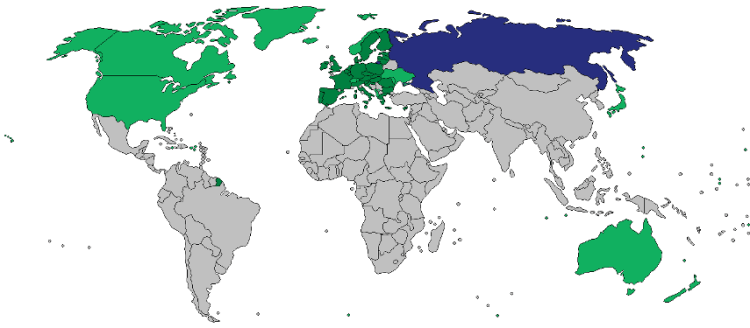 Countries that have introduced sanctions against Russian or Ukrainian citizens or corporations or Russia as whole as a result of its actions against Ukraine.